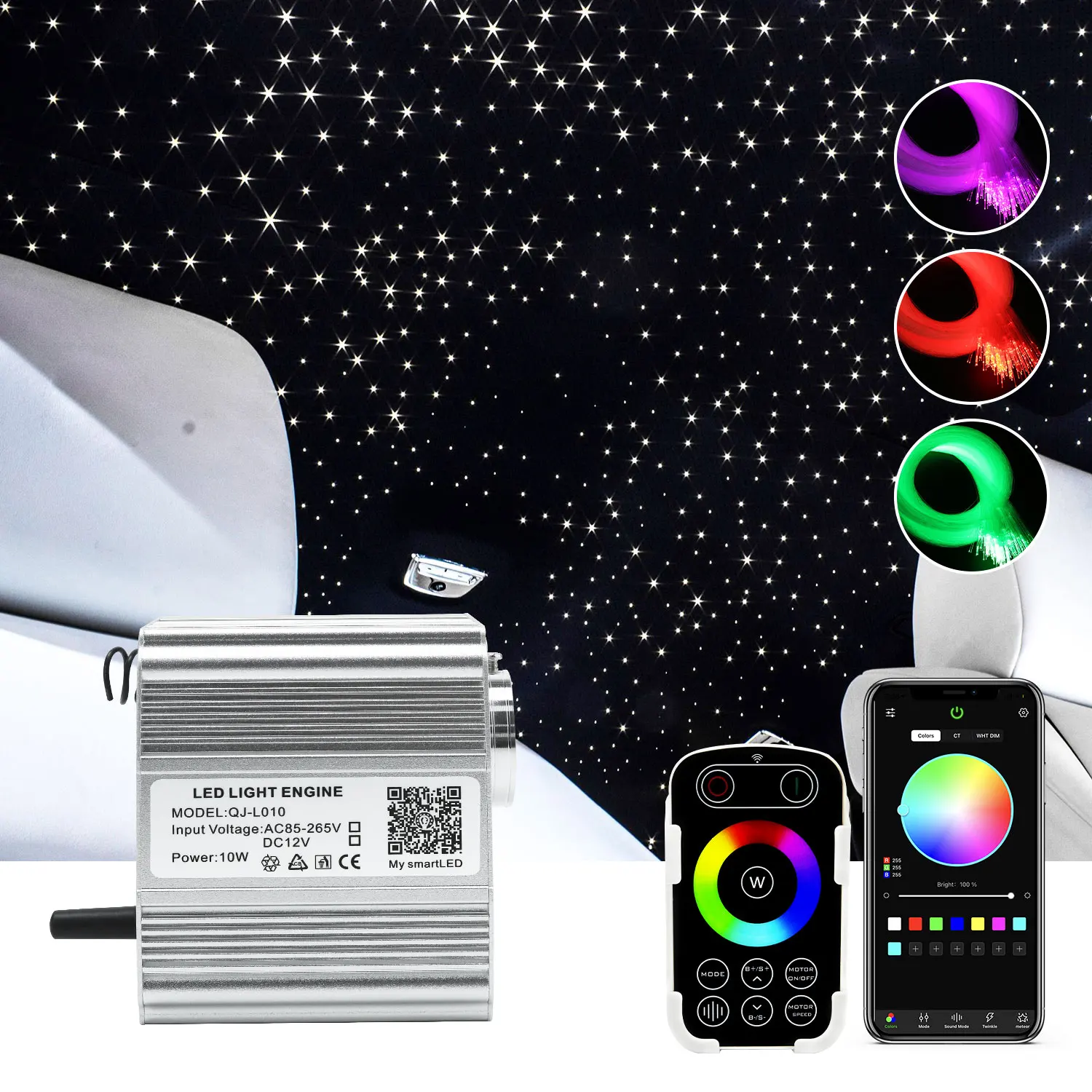 10W RGBW Twinkle  Fiber Optic Light Engine Bluetooth APP  Music Control with RF remote  Star Ceiling  LED Lights Source Driver