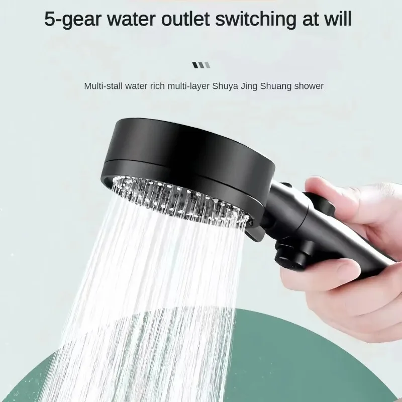 Supercharged Five-Speed Multifunctional Hand Shower Head with Water Heater for Bathroom Household Use