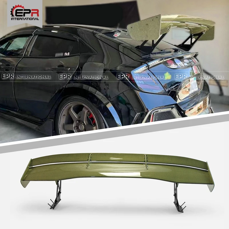 VTX5 Style Yellow Kevlar Rear GT Spoiler For Honda Civic FK7 FK8 Glossy Finish Trunk Wing Splitter Set Drift Racing Body Kit