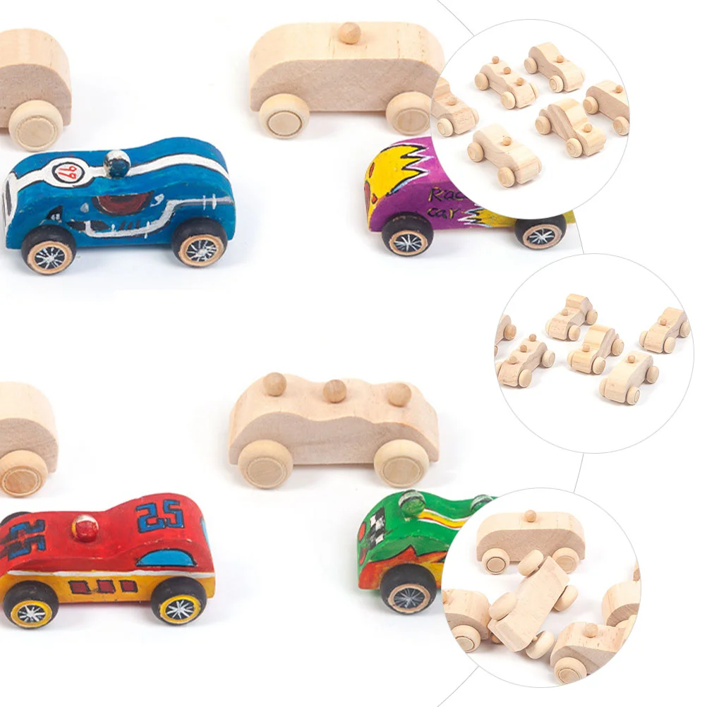 6 Pcs DIY Graffiti Car Paintable Wood Crafts Toys For Toddlers for Toddlers Blank Cars Wooden