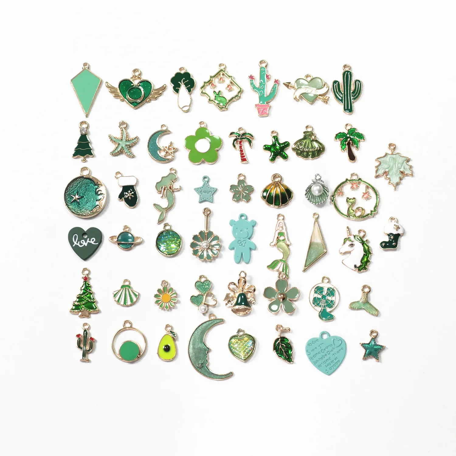 49pcs Cactus Avocado Gloves Socks Mermaid Tail Enamel Charms Green Series Pendants DIY Earrings Necklace Jewelry Accessory