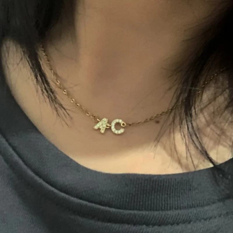 

2 Letters Custom Name Charm Necklace Shinning Small Micro Pave Zircon 26 A-Z Initial Alphabet Necklace Stainless Steel Chain