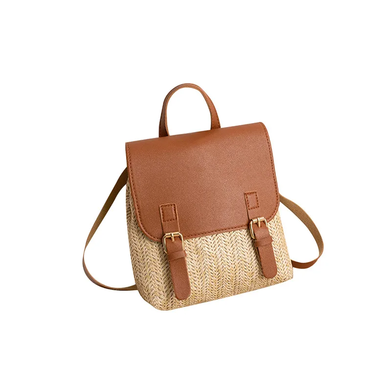 Mini Rugzak Contrast Kleur Flap Eenvoudige Stro Gevlochten Rugzak Mini Rugzak School Rugzak Voor Studenten Kleine Reisrugzak