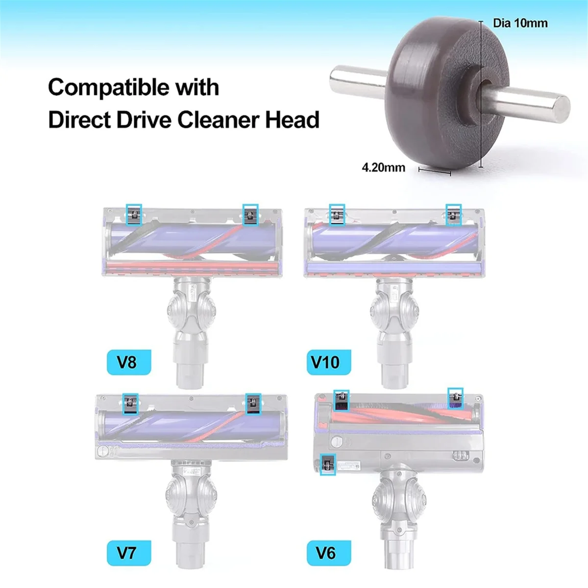 8 peças de substituição de rodas de placa para dyson v6 v7 v8 v10 v11 v15 dc58 dc59 dc62 peças de rolos de cabeça de limpeza de acionamento direto