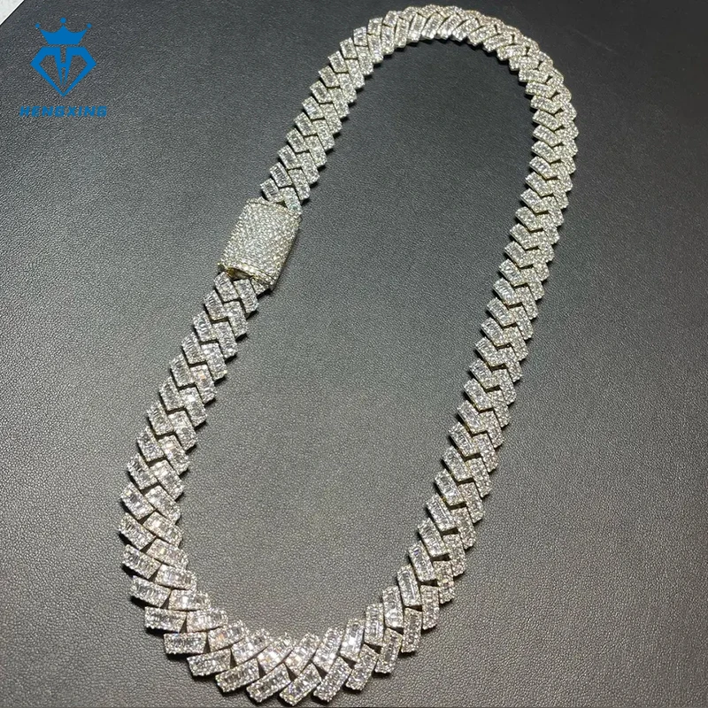 Custom Hip Hop Men Women Jewelry 925 Silver Cuban Link Chain Bracelet Necklace Vvs Moissanite Diamond Cuban Chain