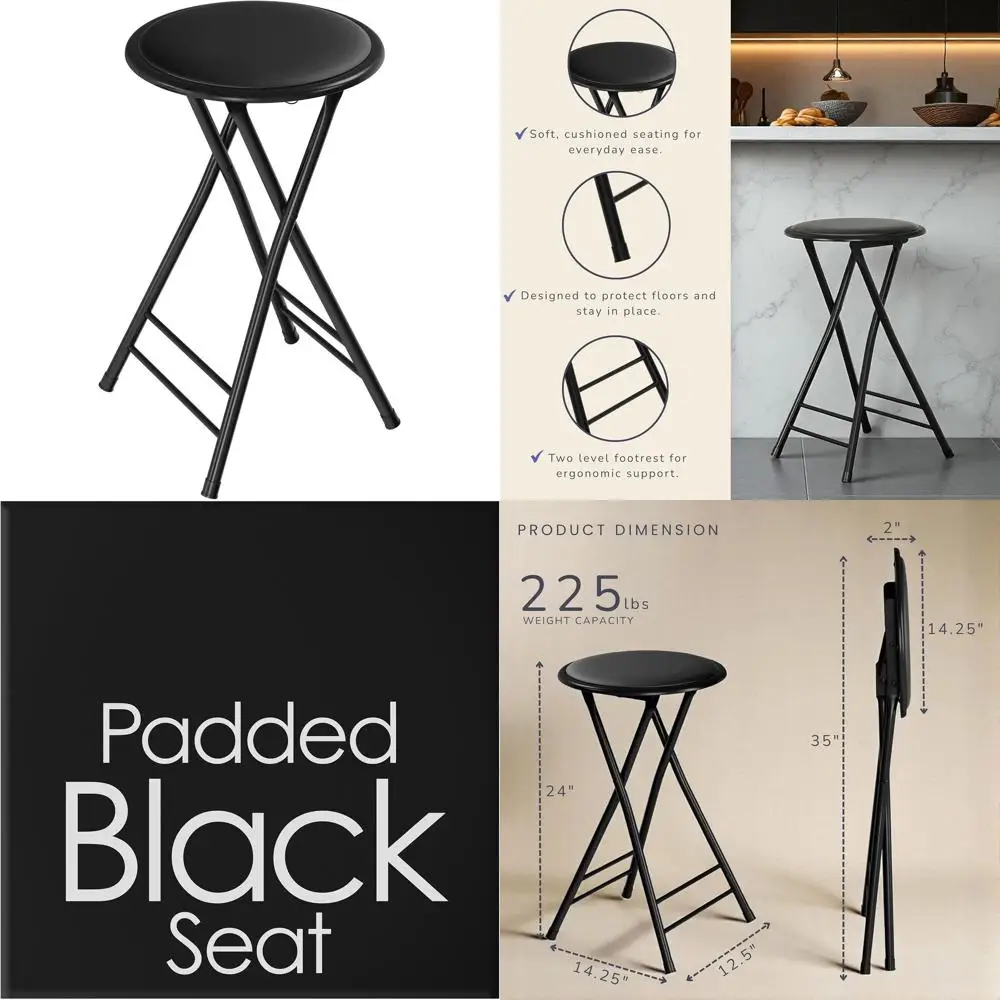 

24-дюймовый портативный барный стул для использования в помещении, выдерживающий нагрузку до 225 фунтов, для кухни или гостиной (черный)