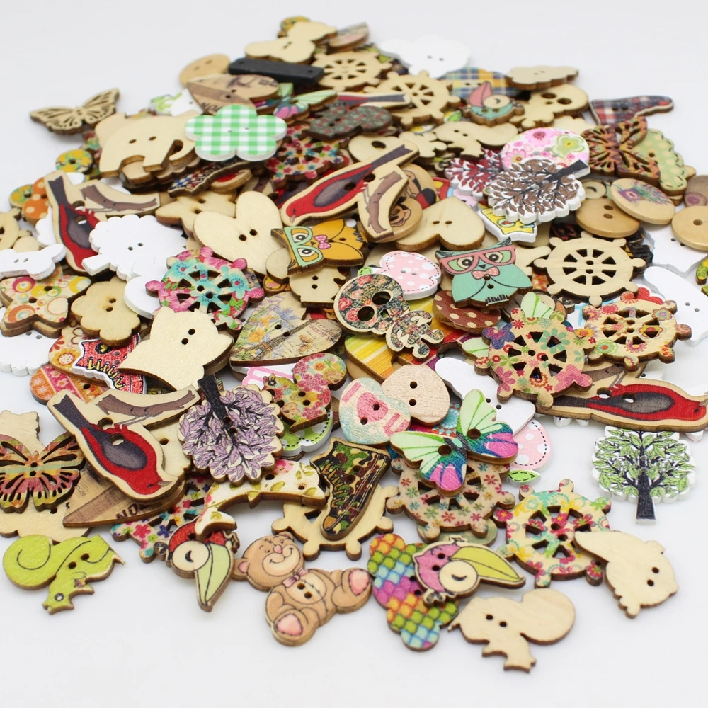 50PCs/lot Mix Wooden Button Mix Style DIY Button Fit Sewing Buttons Crafts Scrapbooking Craft Accessories view 5