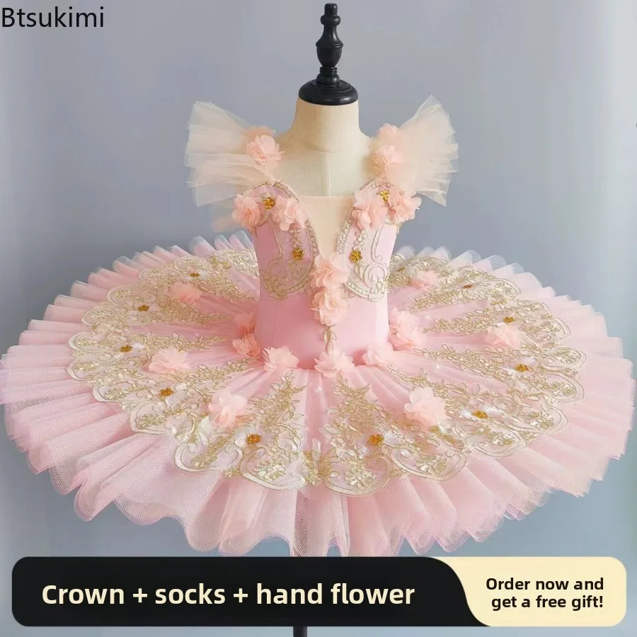 Children's Ballet Dress Performance Costume Lace Fluffy Princess Dress Sweet Mesh Kids Girl Classical Platter Pancake Tutu Dress