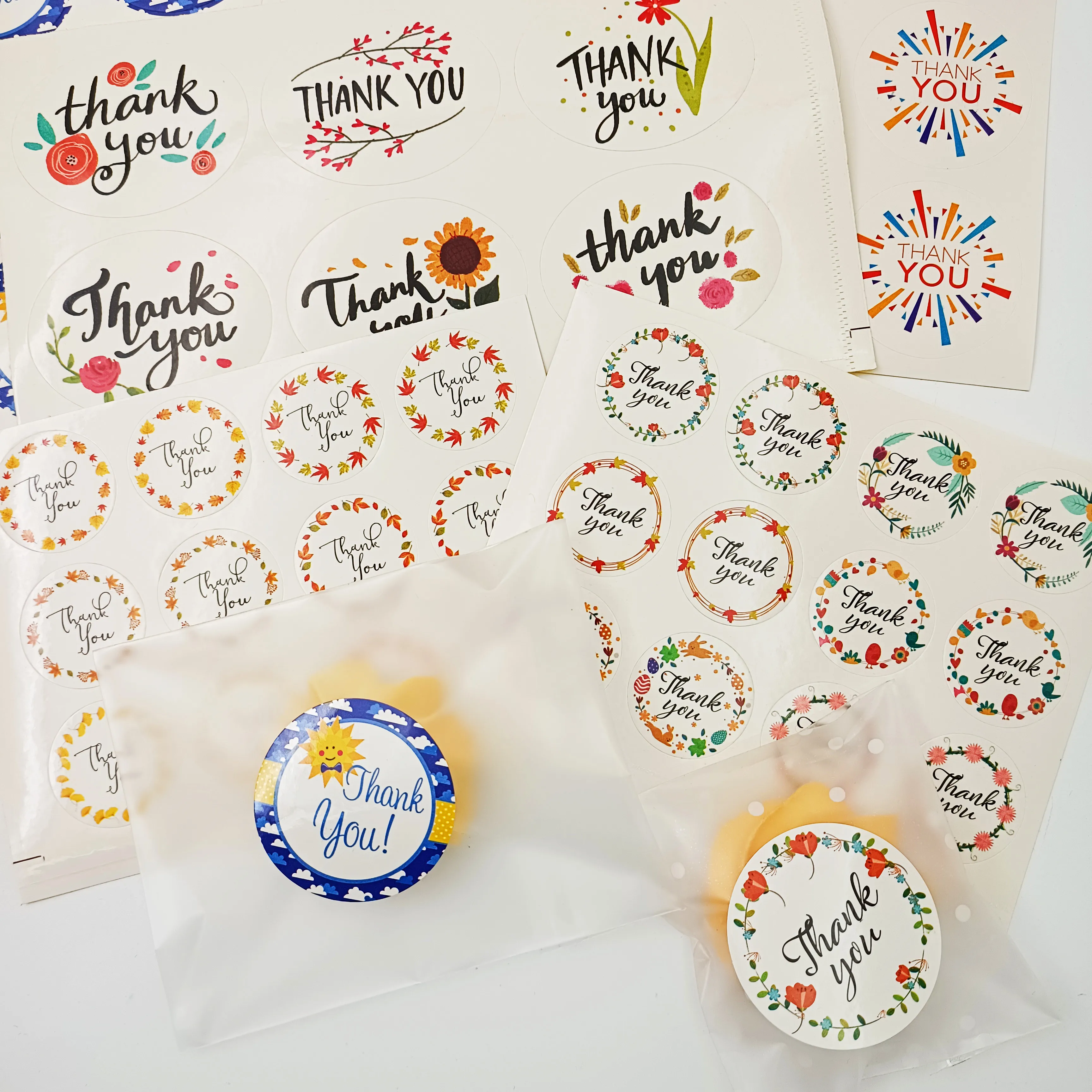 10sheets Thank You Floral Seal Sticker Flower Round Gift Paper Label Sticker Bag Candy Box Sealing Decor wedding Baking Stickers