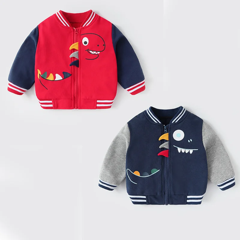 0-3Y Boys Autumn Jackets Ins Colorful Dinosaur Toddler Kids Boys Baseball Uniform Spliced Sleeve Infant Boys Cotton Zipper Coats