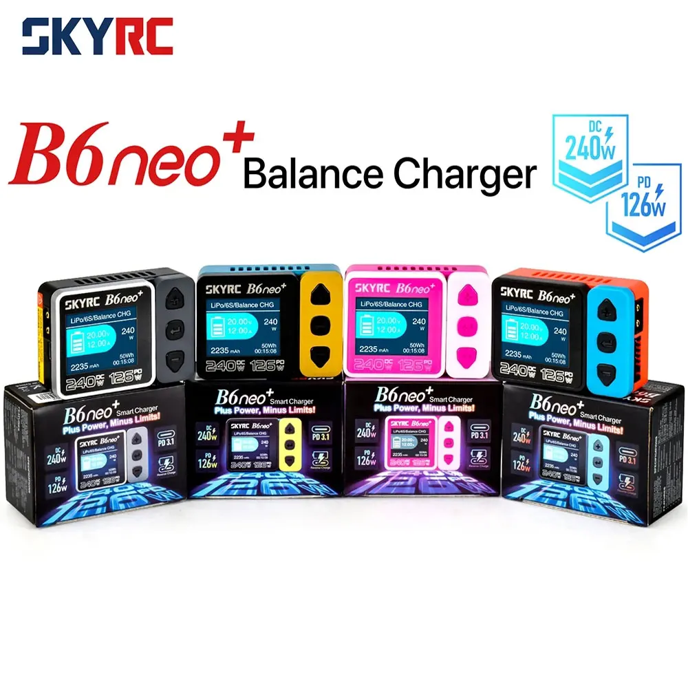 

SKYRC B6neo+ Smart Charger High Power DC240W PD126W Multilanguage Balance Charger 600mA XT60/Type-C Compact Charger Discharger