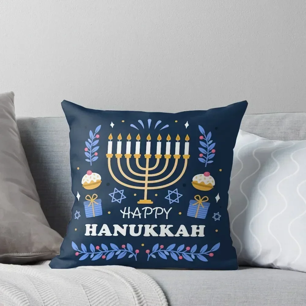 

Happy Hanukkah Festival of Lights Throw Pillow pillowcases for sofa cushions Decorative Cushions Marble Cushion Cover pillow