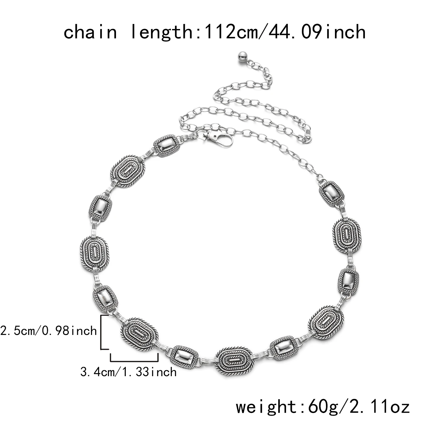 Vintage Silberfarbene Metall-Taillenkette für Damen, Verstellbare Geometrische Bauchkette, Kleid- und Jeans-Dekoration, Modeschmuck-Geschenk – Detail 15