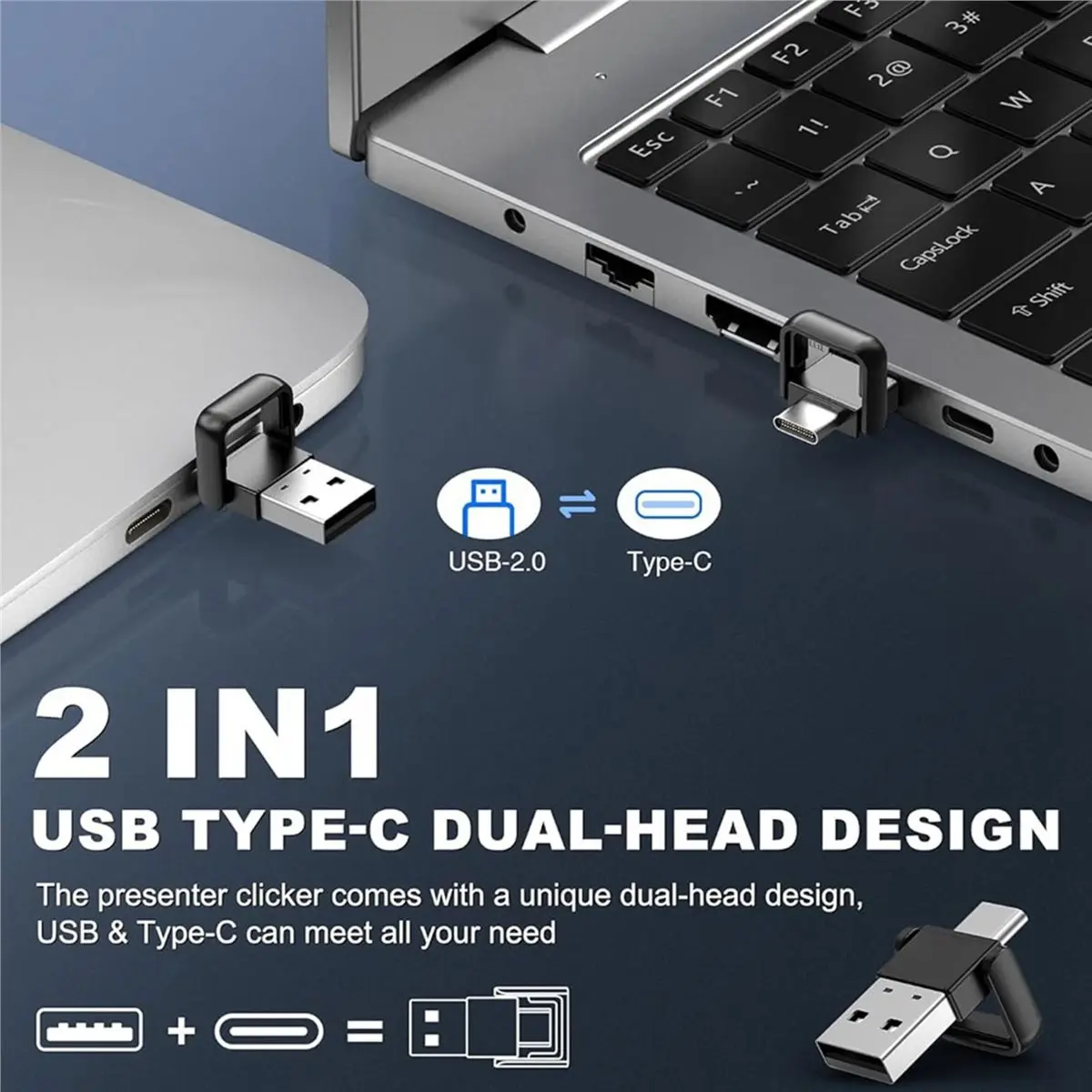 A60P Wireless Presentation Clicker with Air Mouse, Rechargeable Remote for PowerPoint, PC, Laptop