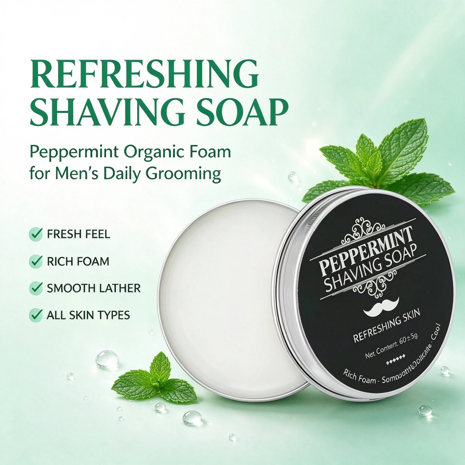 2026 Handmade Ear Shaving Soap Bar 60g for Men Smooth Texture Organic Foam Shaving Cream Maintains Face Freshness & Cleanliness