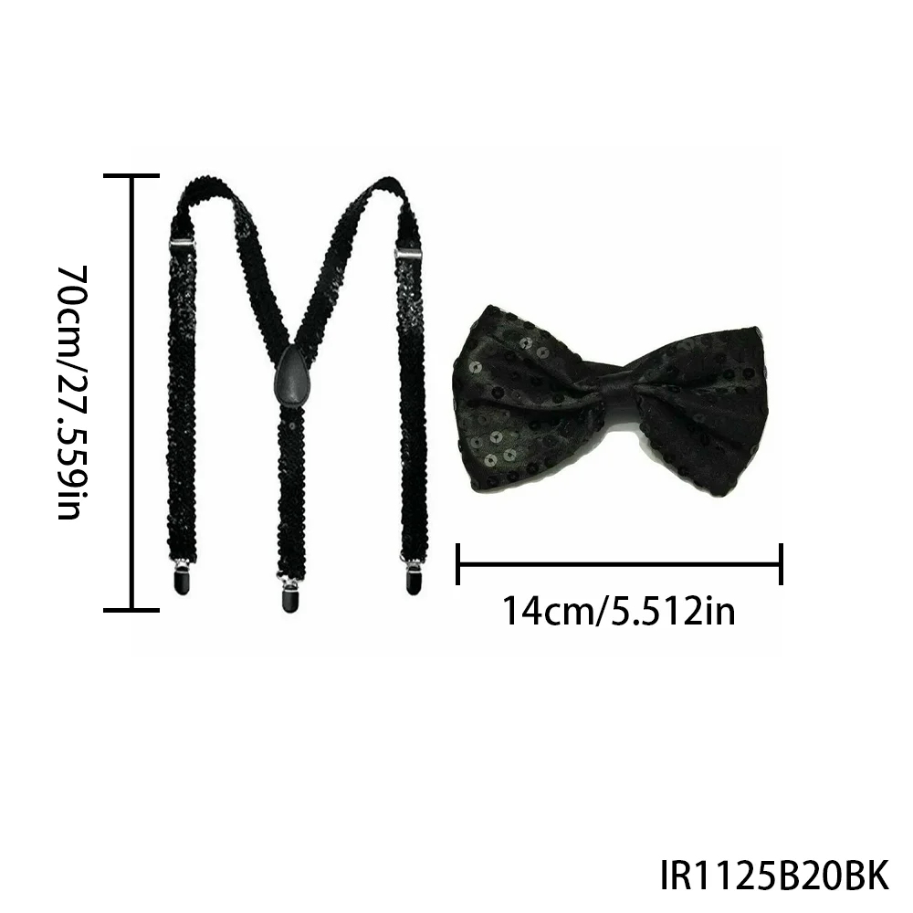 เครื่องประดับชุดวันเซนต์แพทริกแบบวิบวับ: สายเอี๊ยมและเนคไทโบว์ประดับเลื่อมสีดำ – ชุดสไตล์ไอริชสุดหรูสำหรับเทศกาล