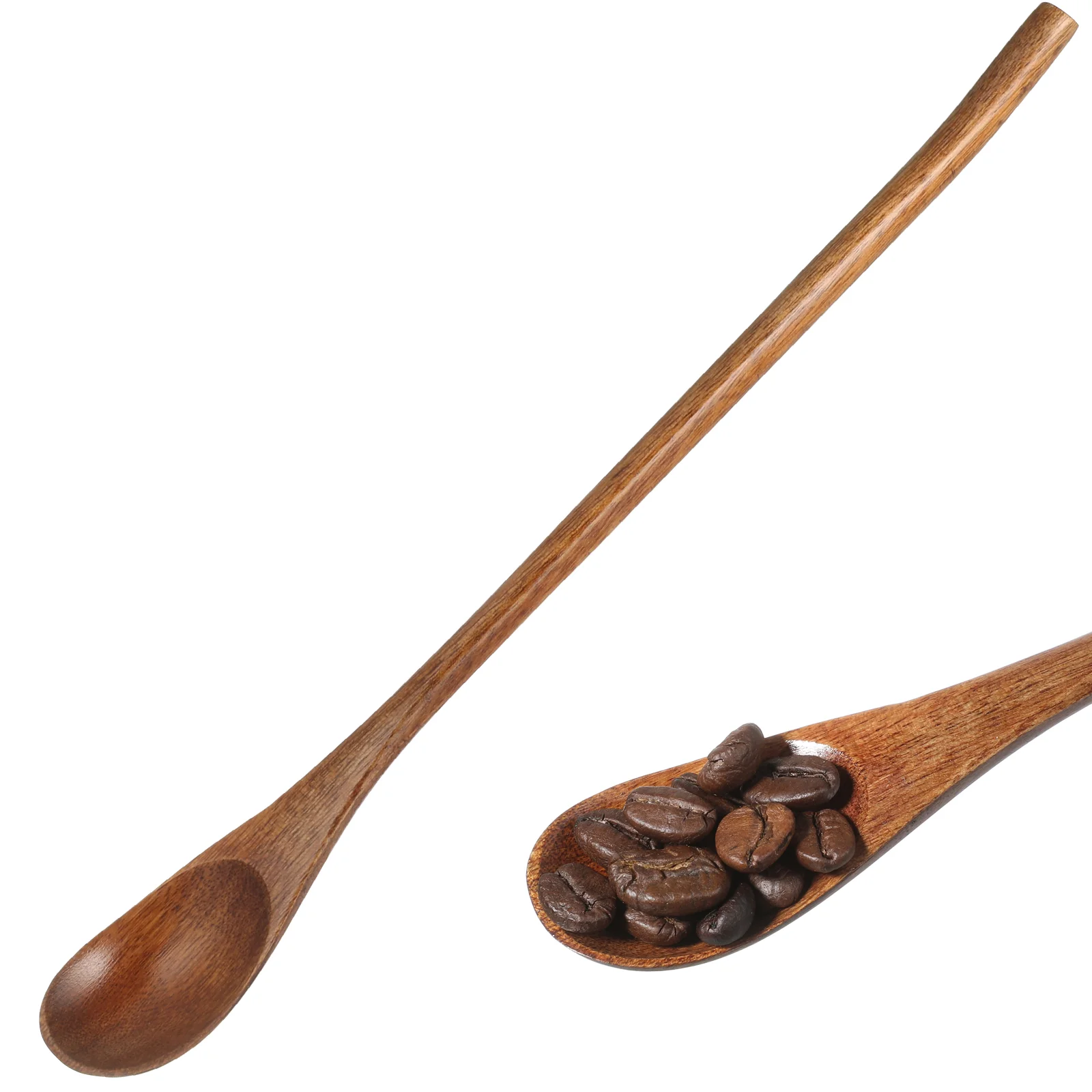 

2 PCS Honey Spoon Stirring Ice Cream Round Handle Wooden Japanese Style Coffee Soup Spoons Long Mixing