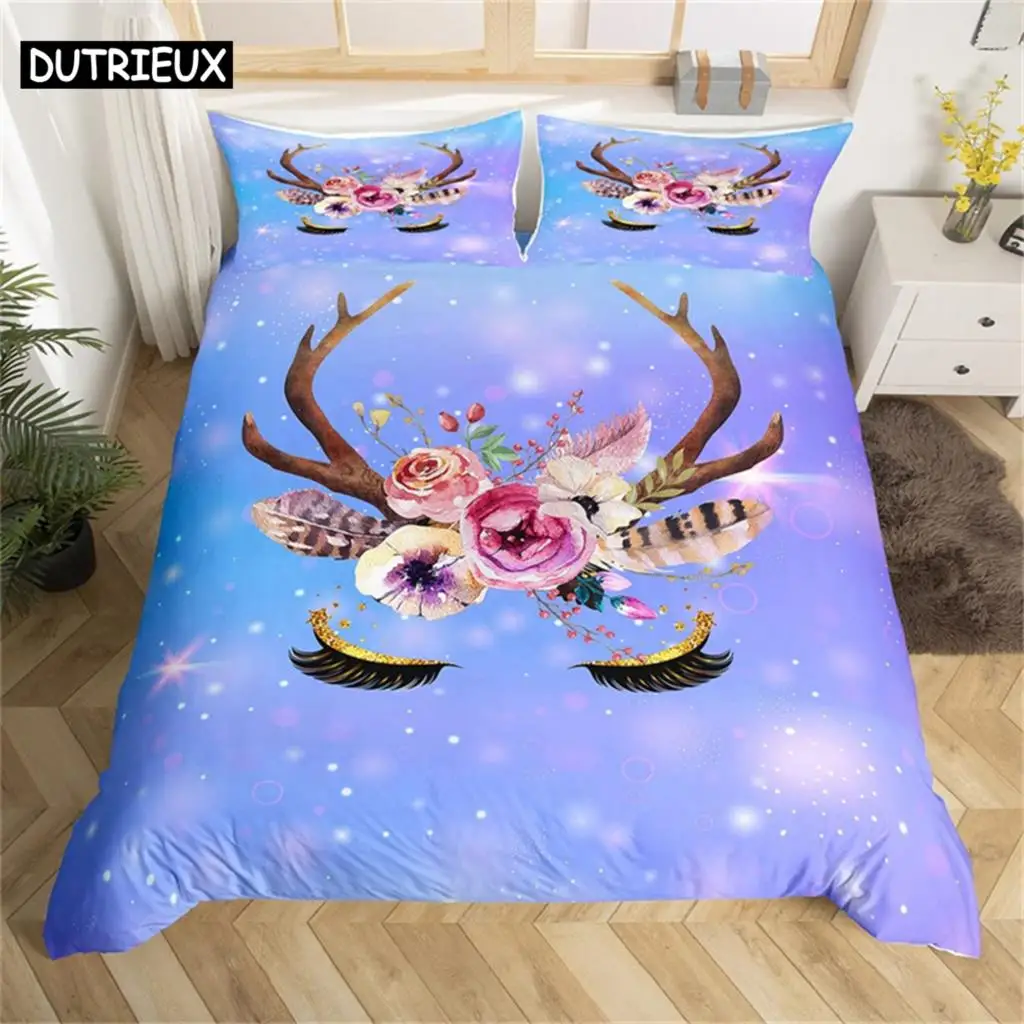 

Colorful Luminous Unicorn Print Bedding Set 3D Cartoon Animal Pattern Duvet Cover Bedroom Decor With Pillowcases For Girls Gift