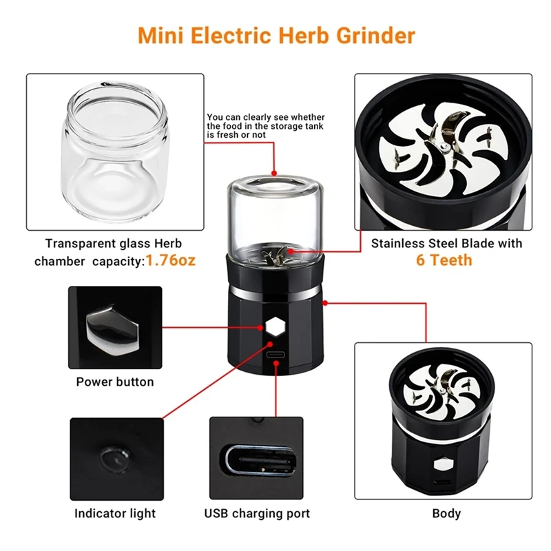 

Mini Electric Grinder Portable Vanilla Grinder USB Rechargeable Mill with a Cleaning Brush for Tea Rosemary-A42I