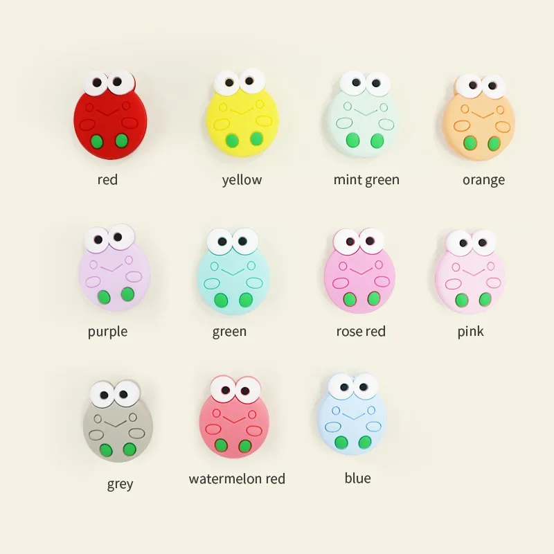 10pcs Frog Head Silicone Focal Beads DIY Necklaces Pacifier Chain Ballpoint Pen Accessory Food Grade Soft Silicone Bead for Baby