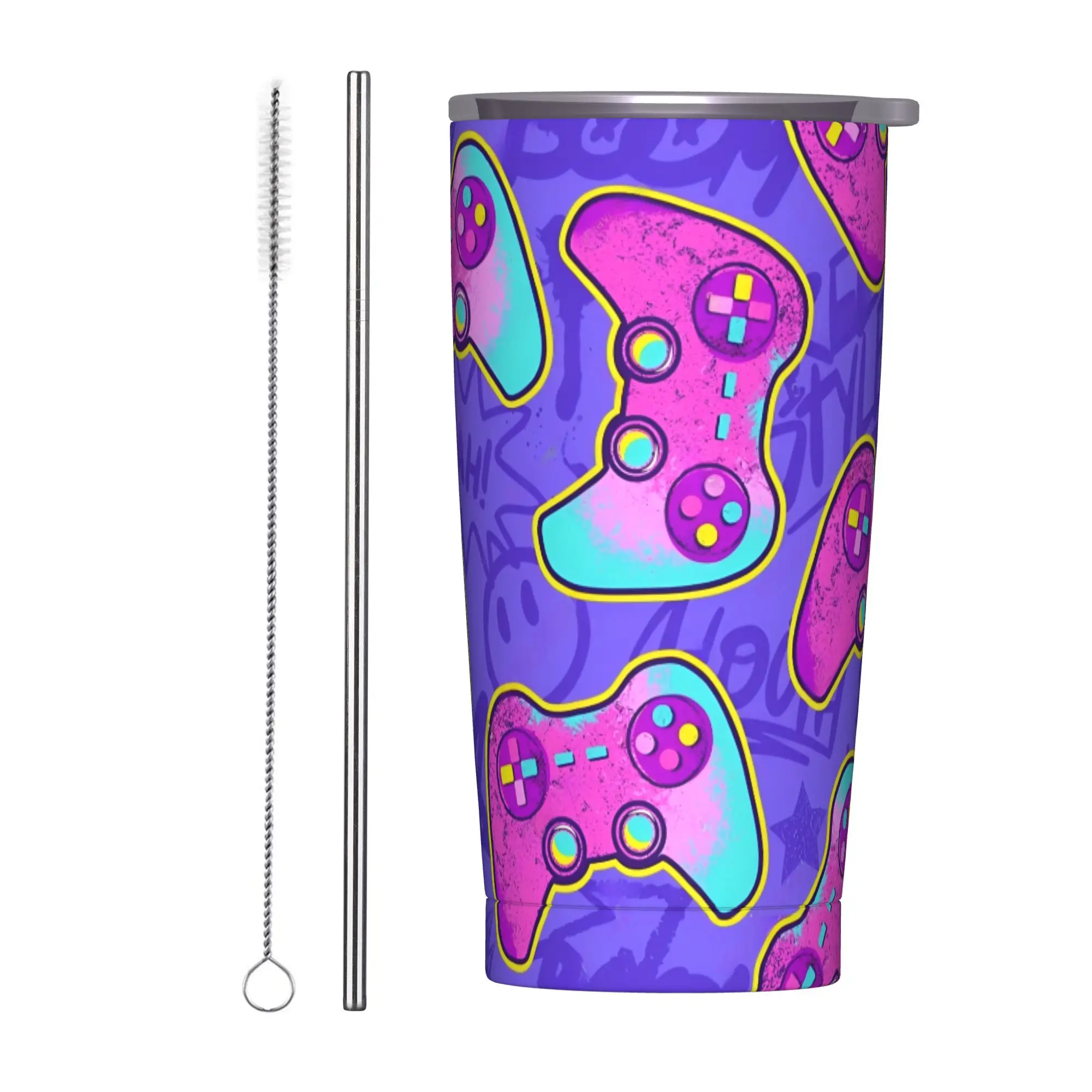 

Video Game Gaming Controller Insulated Tumbler with Straws Stainless Steel Coffee Mugs Outdoor Travel Car Bottle Cup, 20oz