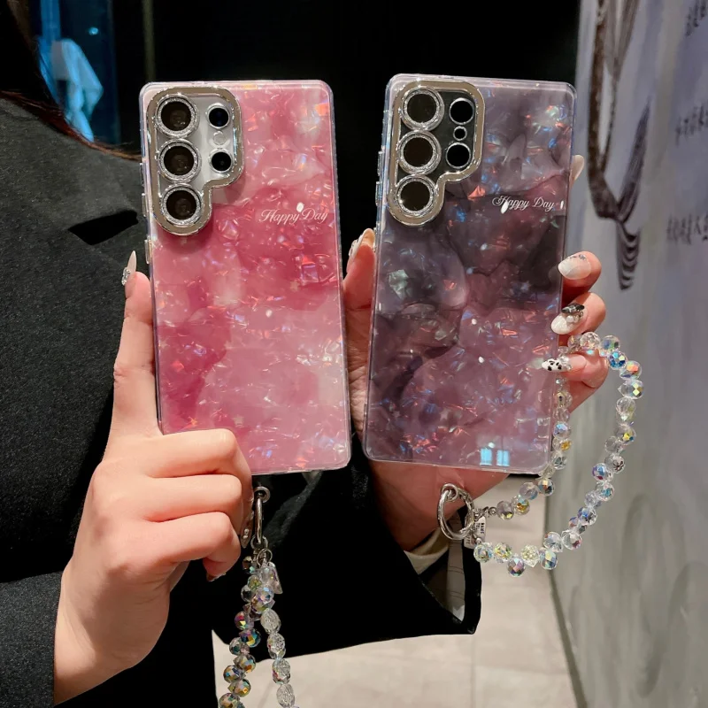 

s25ultraPhone case suitable for SamsungA53Dazzling Mother-of-Pearl Colorful Shell PatternNOTE20UProtective case with pearl chain