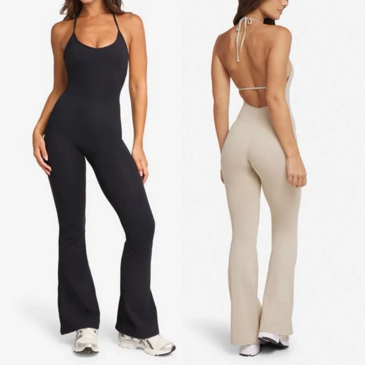 

Women Sleeveless Yoga Jumpsuit Female Gym Flared Overalls Neck-hanging Backless Sportswear Sport Outfit For Woman workout sets