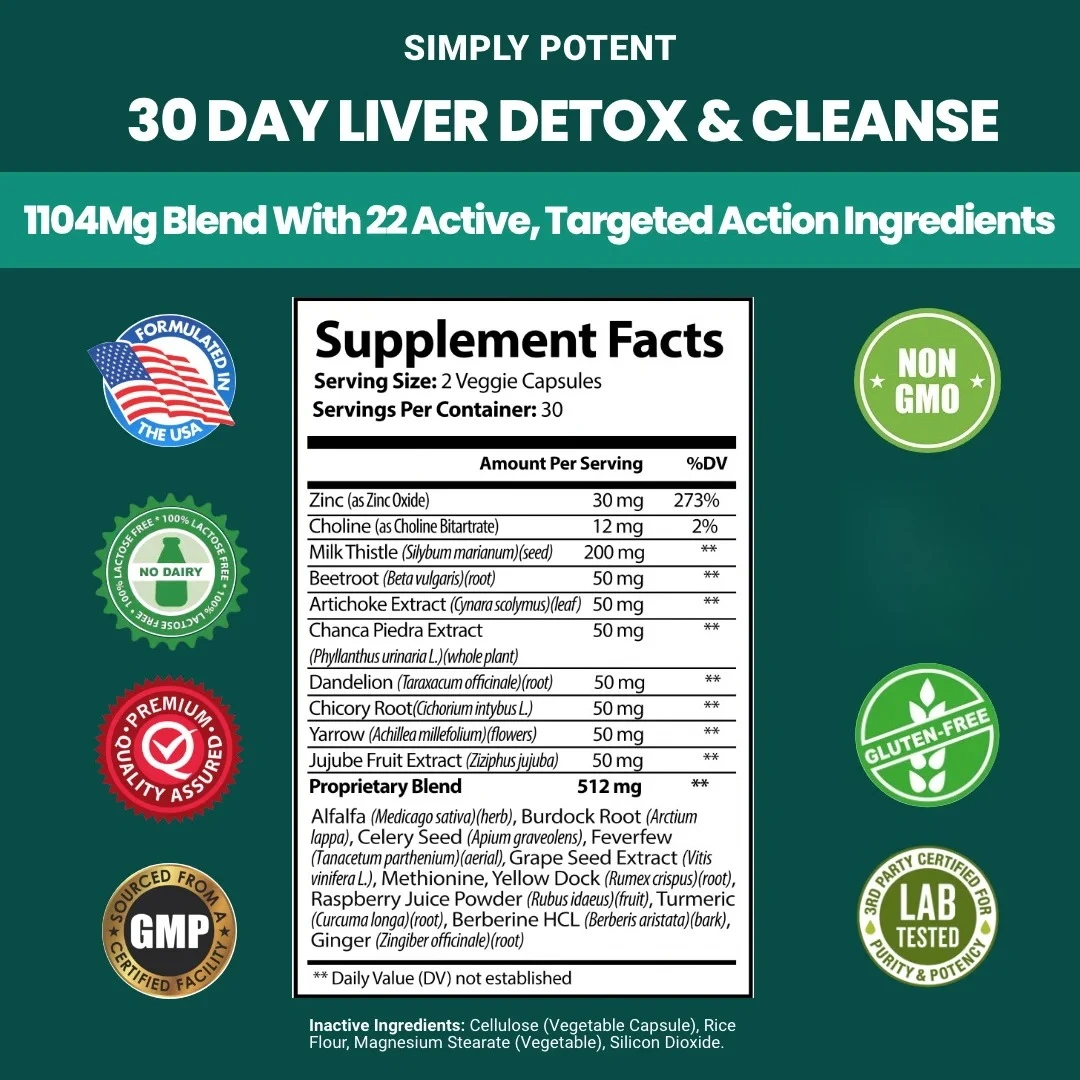 30-Day Effective Liver Detox Supplement - Silymarin, Liver Repair, Fat Metabolism, Cleansing, Detoxification, Digestive Enzymes