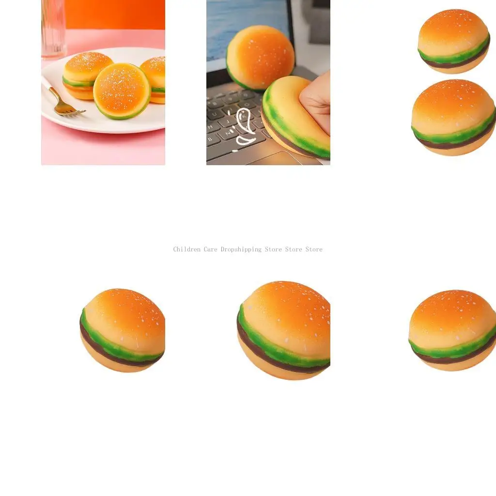Elastic Simulation Hamburger Squeeze Toy Realistic Burger Design Stress Reliver Play Toy For Office Kitchen Decors