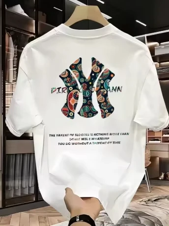

Men's Summer Print T-shirt High Quality Casual Fashion Loose T-shirt Cotton Short Sleeve Breathable Sweat Absorption
