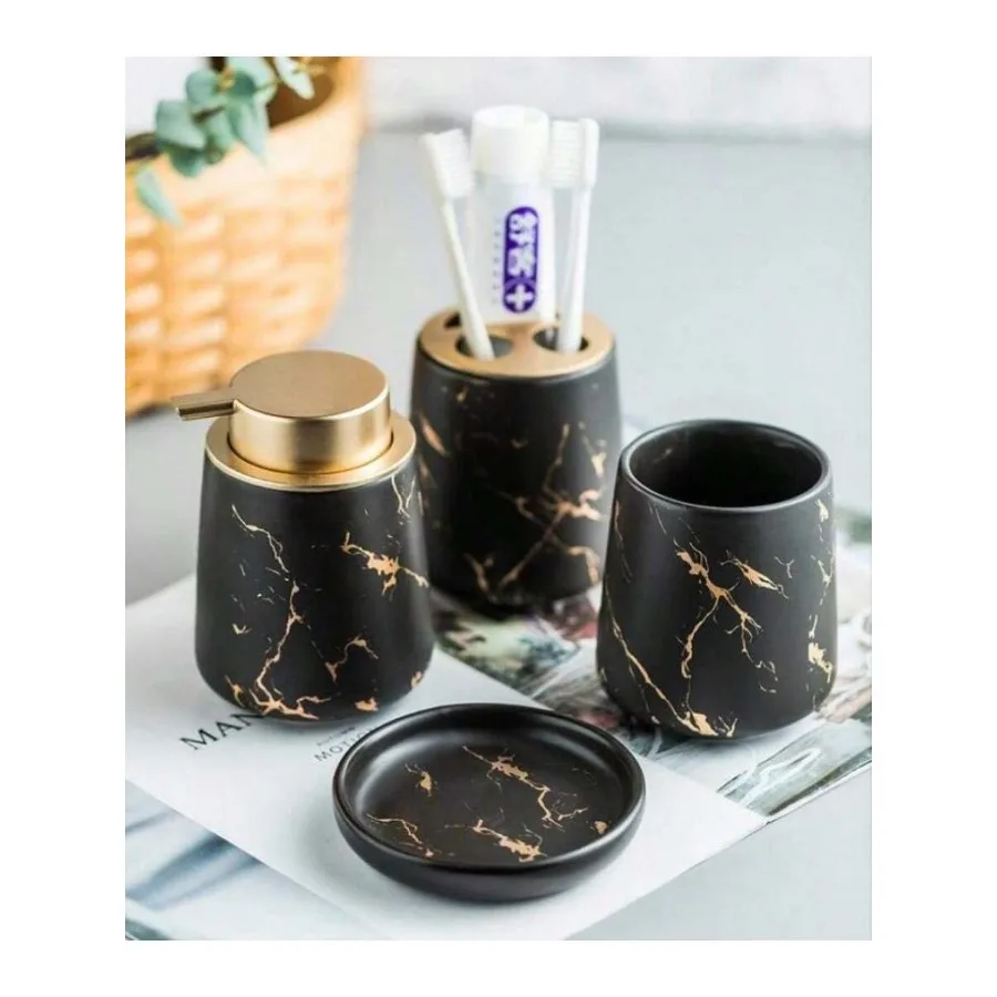 Ceramic Bathroom Accessories Set Of 4 Gradient Blue Washing Set 2 Gargle Cups, 1 Soap Dishes, 1 Lotion Dispenser Ideas Home Gif