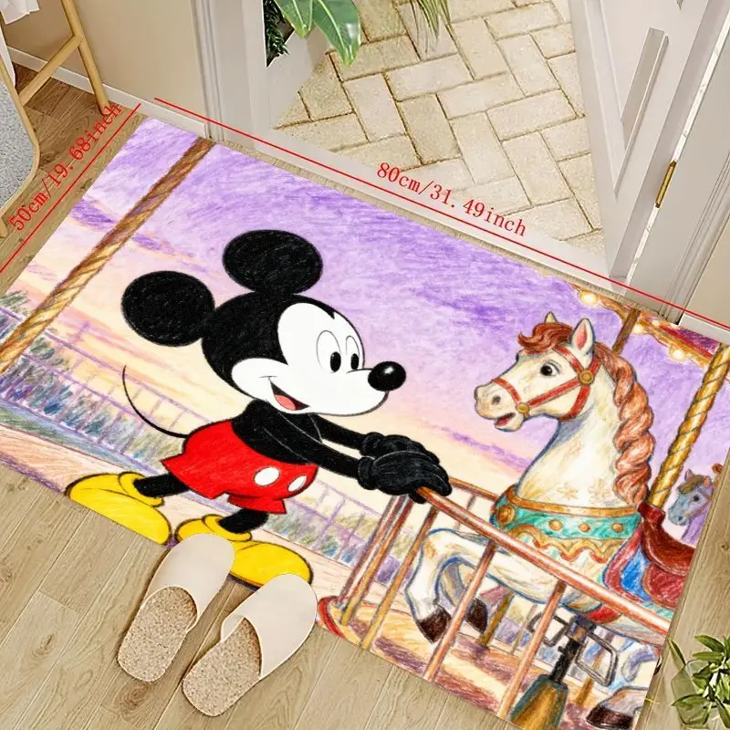 

1PC Cute Mickey Mouse Carousel Scene Floor Mat, Vibrant Cartoon Disney Character Area Rug for Kids Bedroom, Playroom, Living Roo