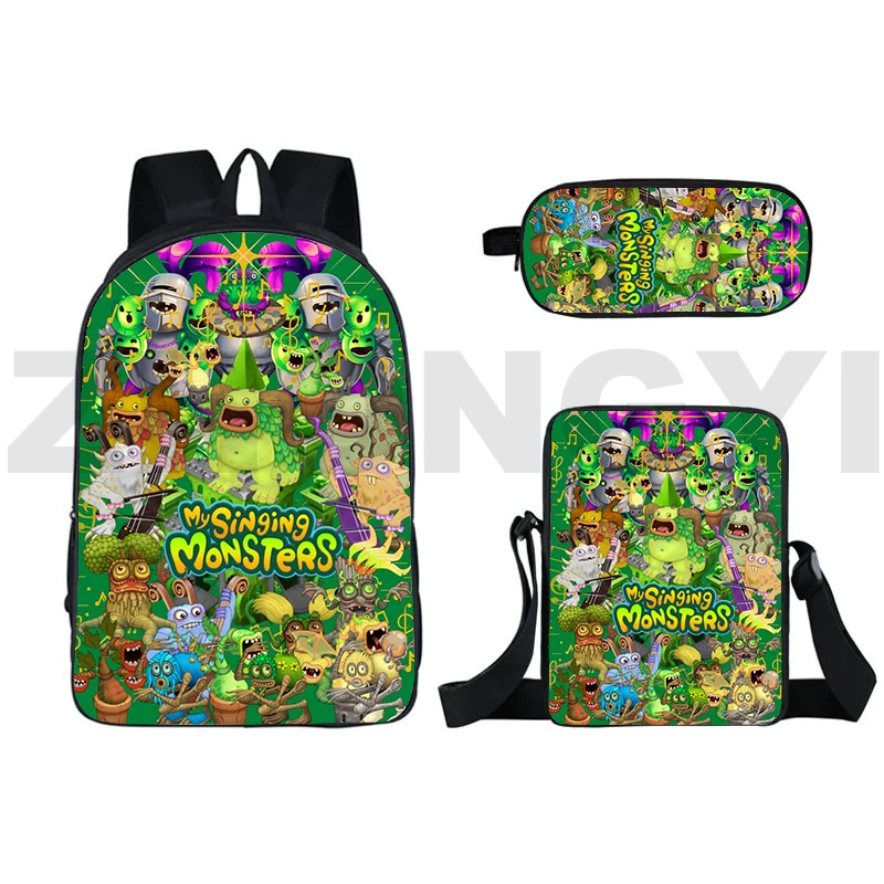 

My Singing Monsters Primary School Bags 3 in 1 Anime Pencil Case Fashion Shoulder Bag 3D My Singing Monsters Backpack Travel Bag