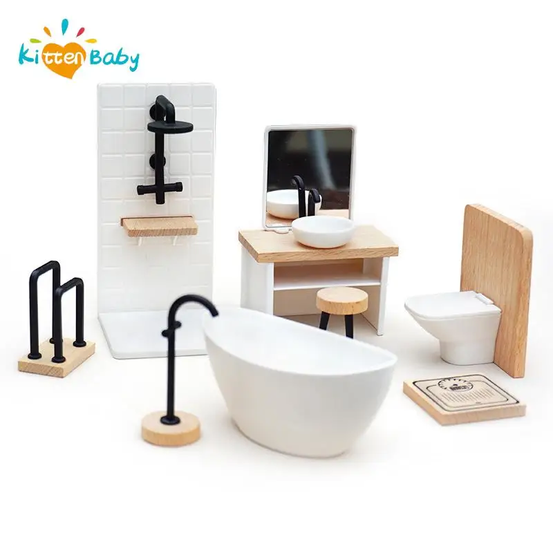 1:12 Dollhouse Miniature Round Sink Bathroom Sink And Cabinet Miniature tub and shower unit Dolls Furniture for Dollhouse Decor