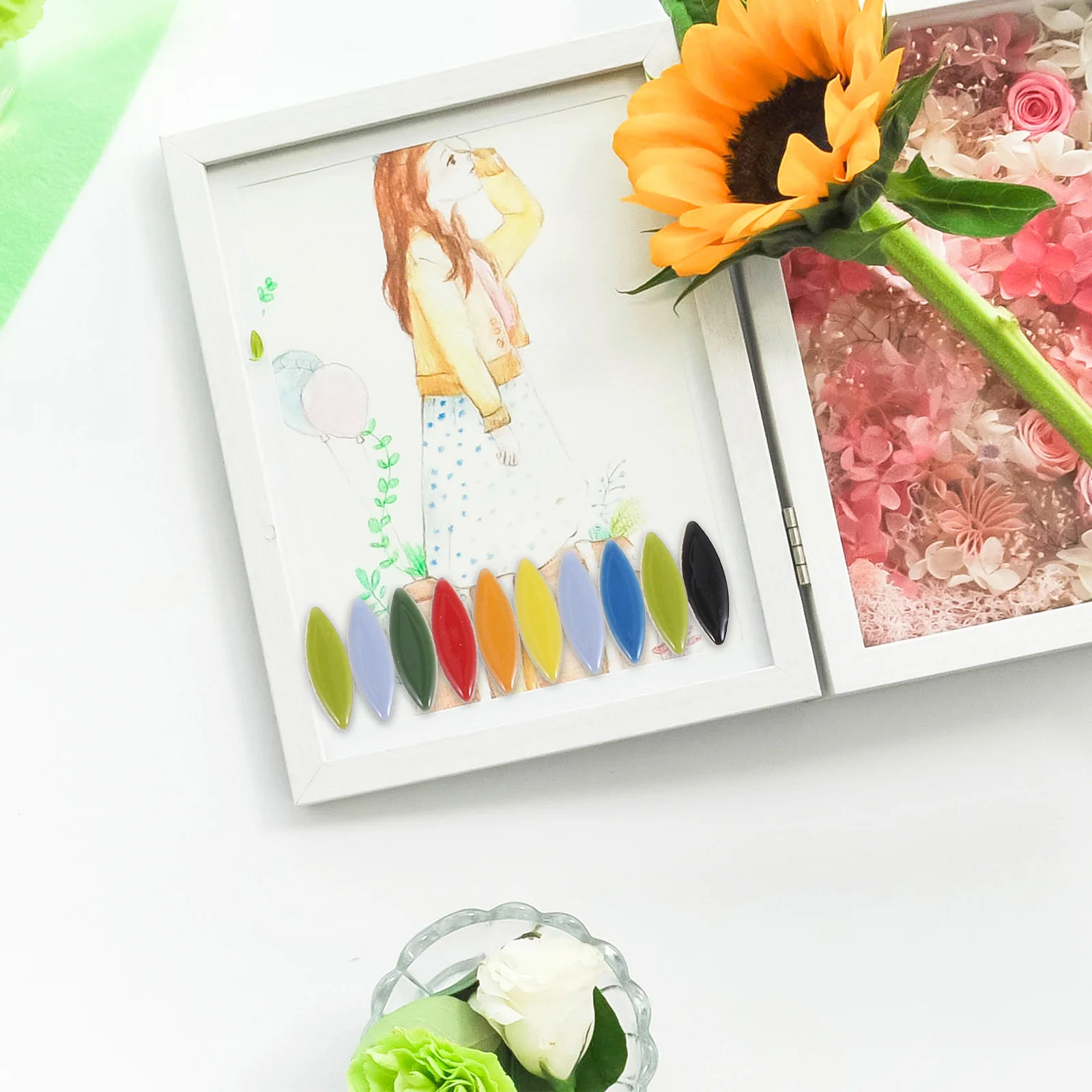 

100G Leaf Flower Petal Ceramic Tiles Colorful Mosaic Pieces for DIY Crafts Home Decor Stained Glass Art Projects