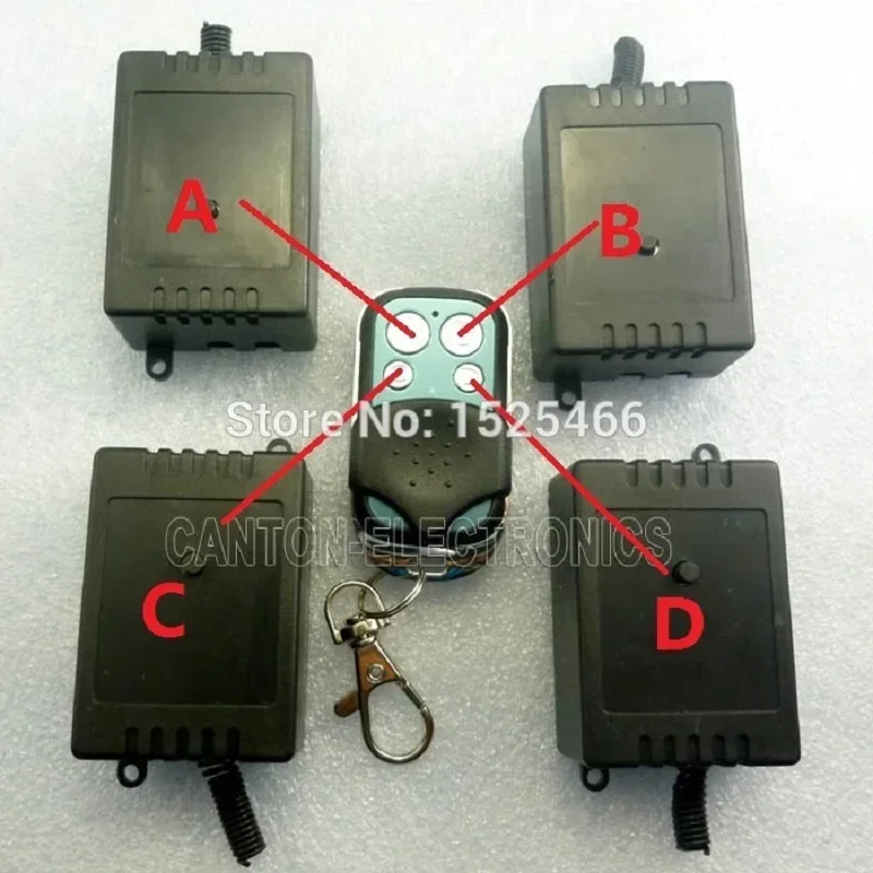 AC Smart Switch Kit AK022*4+CJ003*1 220V 433Mhz 4 Key EV1527 Remote Control+ 4 Pcs 1 CH Relay Wireless Controller