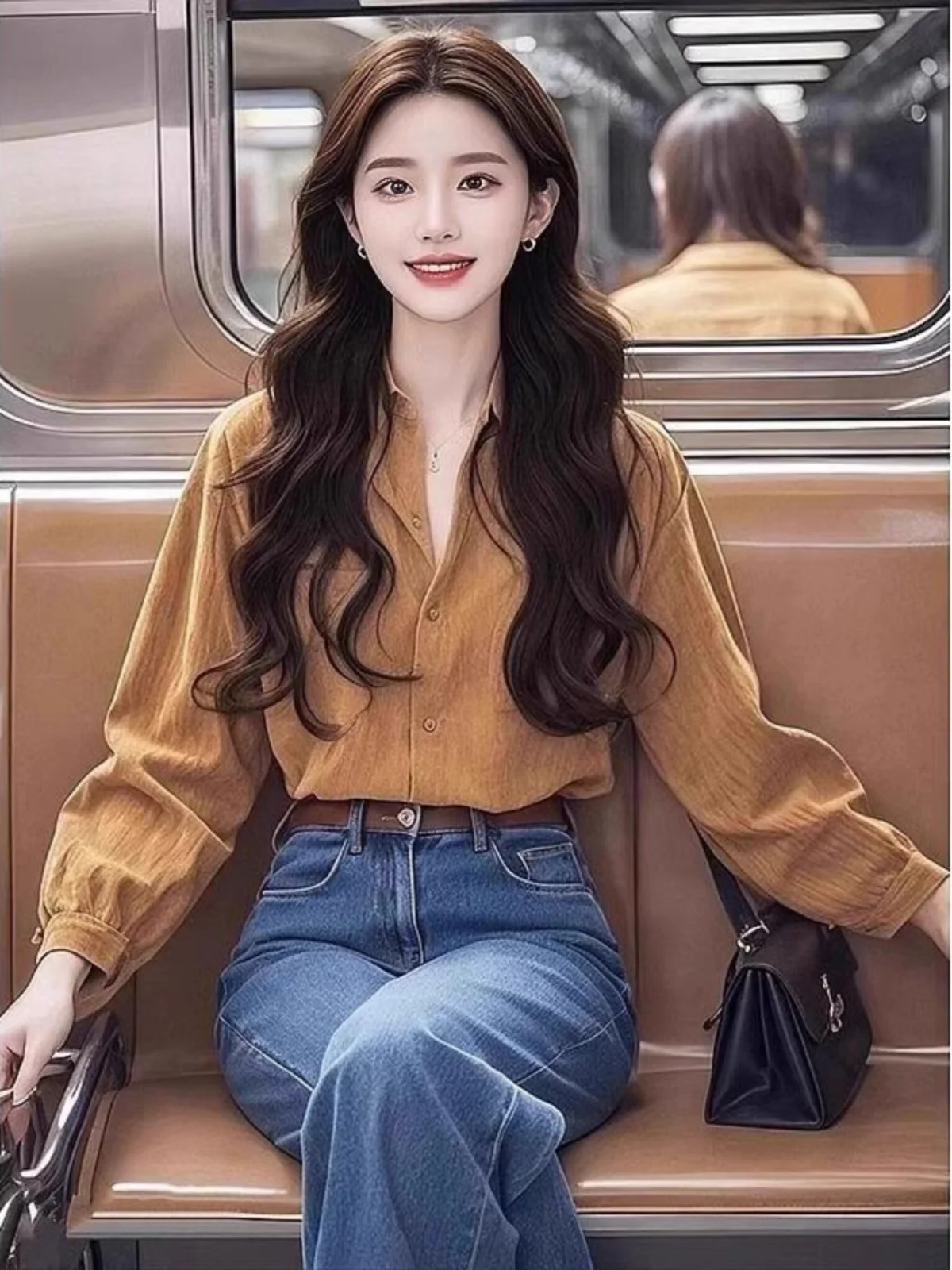 

Карамельно-коричневая свободная женская блузка для весны и осени, новинка, в стиле Forest System, премиум-класса, универсальный топ во французском стиле, дышащий.