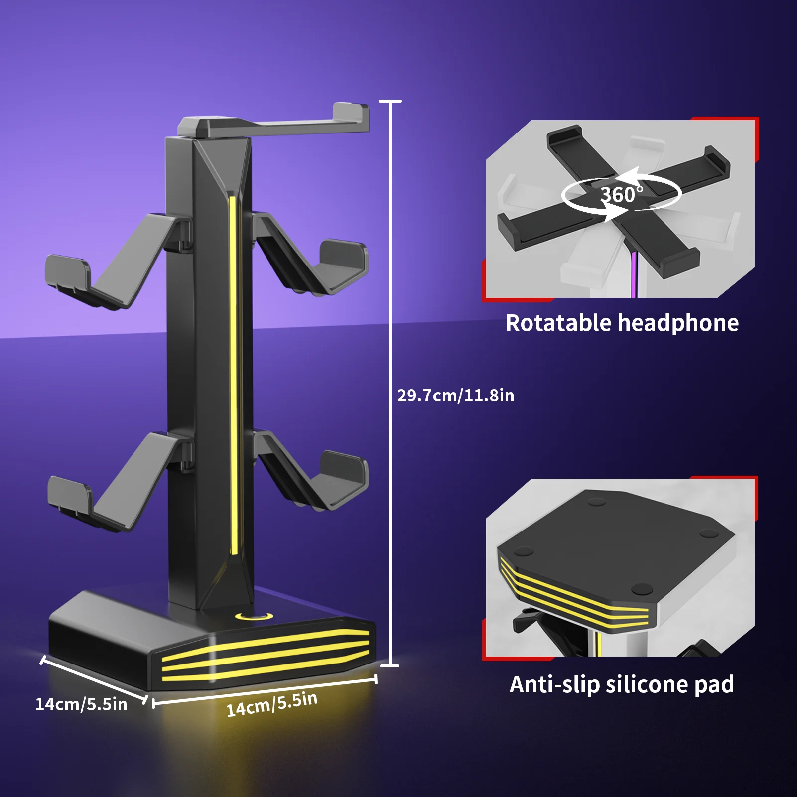 REMANK RGB Game Controller Stand Holder Rack For PS5 PS4 Xbox with 9 Light Modes 2 USB Charging Desk Headphone Holder Stand Hook view 4