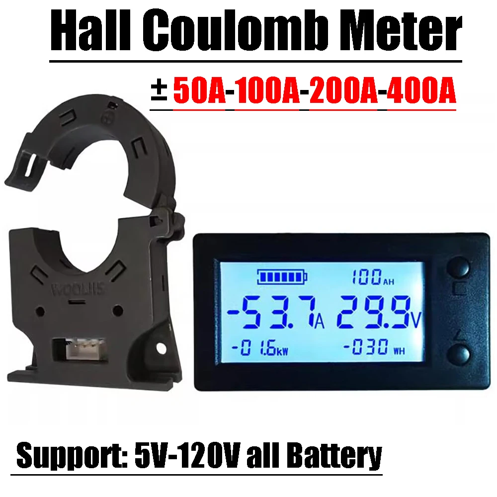 Bluetooth APP Hall Coulomb Meter Battery Charge Discharger Voltage Current Power Display Monitor DC 12V 24V 36V 48V 60V 72V BMS