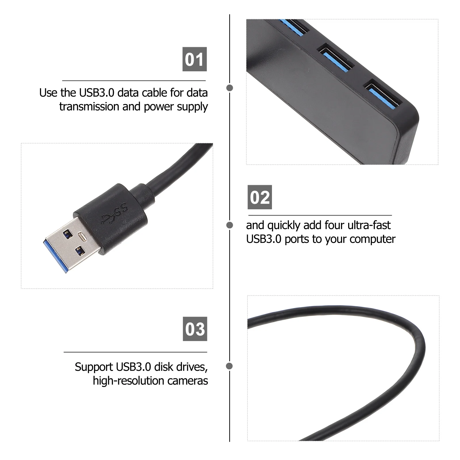 

NOLITOY USB Hub Laptop Expansion Adapter High Speed USB 3.0 Splitter Dock for Computer Multifunction ABS Portable Hub