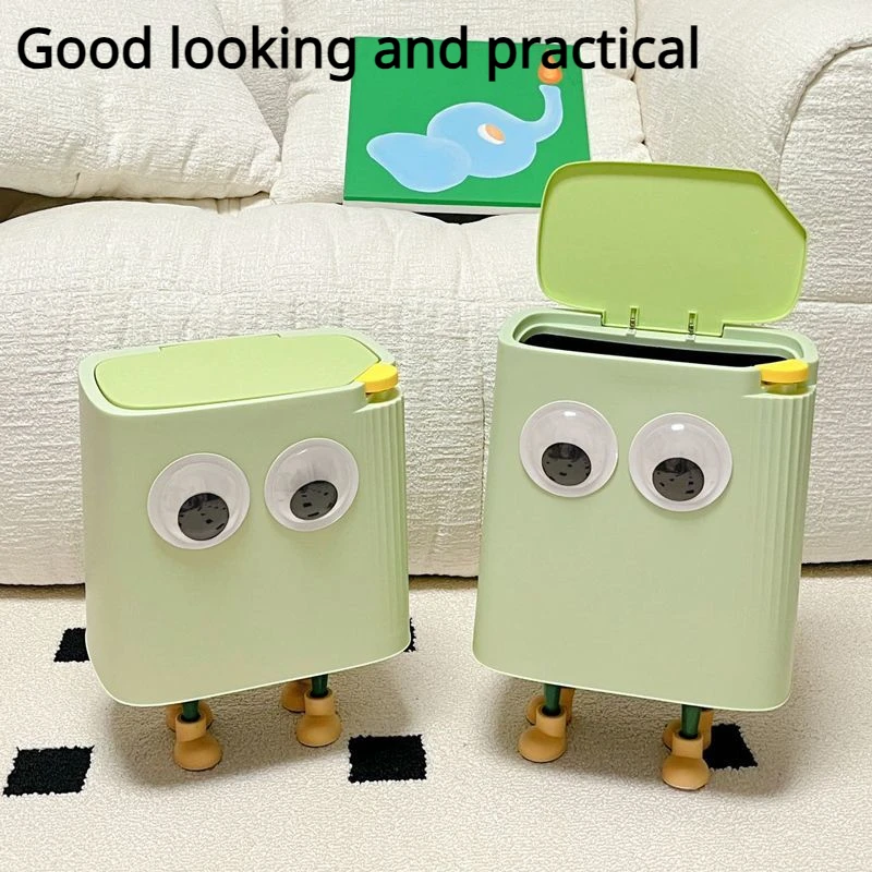 Internet Celebrity Ins Style Cute Cartoon Mini Trash Can Office Living Room Home Kitchen Bedroom Push-type Wastebasket with Feet