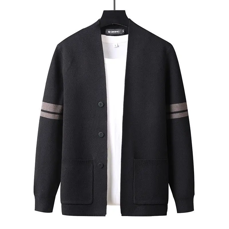 Suéter suelto de manga larga para hombre, abrigo de punto, cuello en V, bolsillo, Panel de botones, informal, versátil, nueva moda, Otoño e Invierno