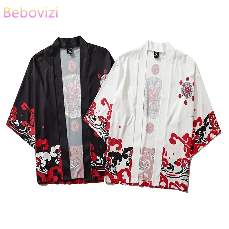 2025 nuevo Cosplay 17 estilo Harajuku moda japonesa Kimono 2020 blanco negro hombres y mujeres cárdigan blusa Haori Obi ropa asiática
