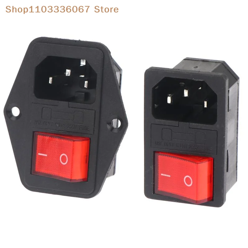 IEC320 C14 Electrical AC Socket 3 Pin Red LED 250V Rocker Switch 10A Fuse Female Male Inlet Plug Connector Embedded Socket Mount