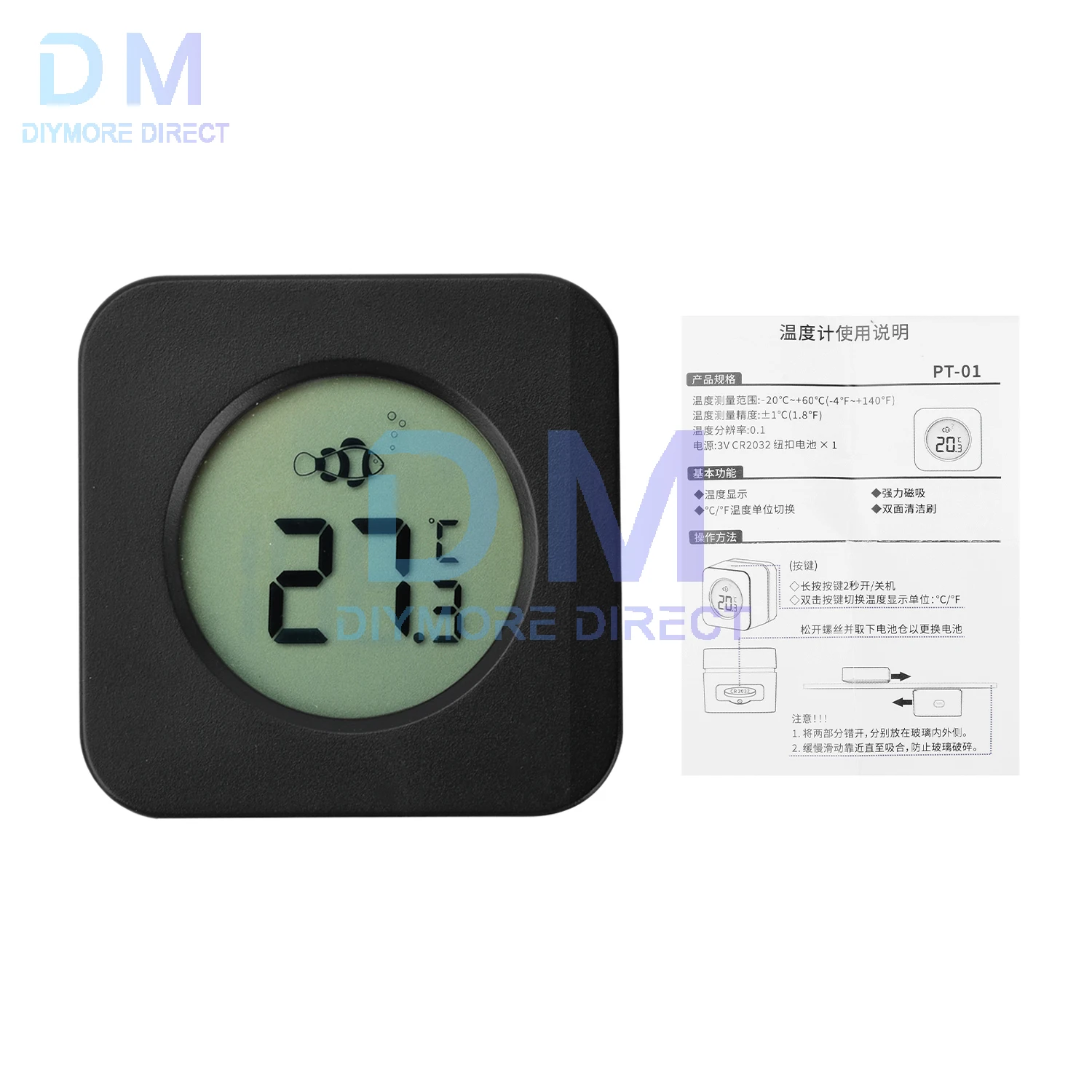 LCD Digital Aquarium Thermometer Magnetic Glass Cleaner with HD Display for Fish Tank Accurate Temperature Measurement ℃/℉