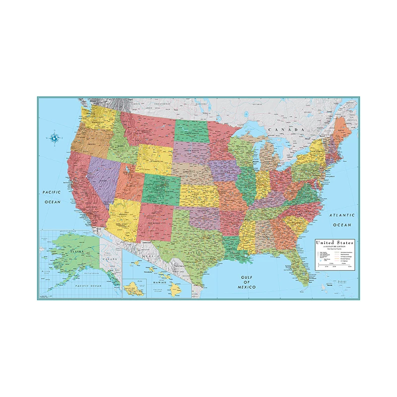 The Administrative Map of United State 90*60cm Art Poster and Prints Non-woven Canvas Painting School Supplies Home Decoration