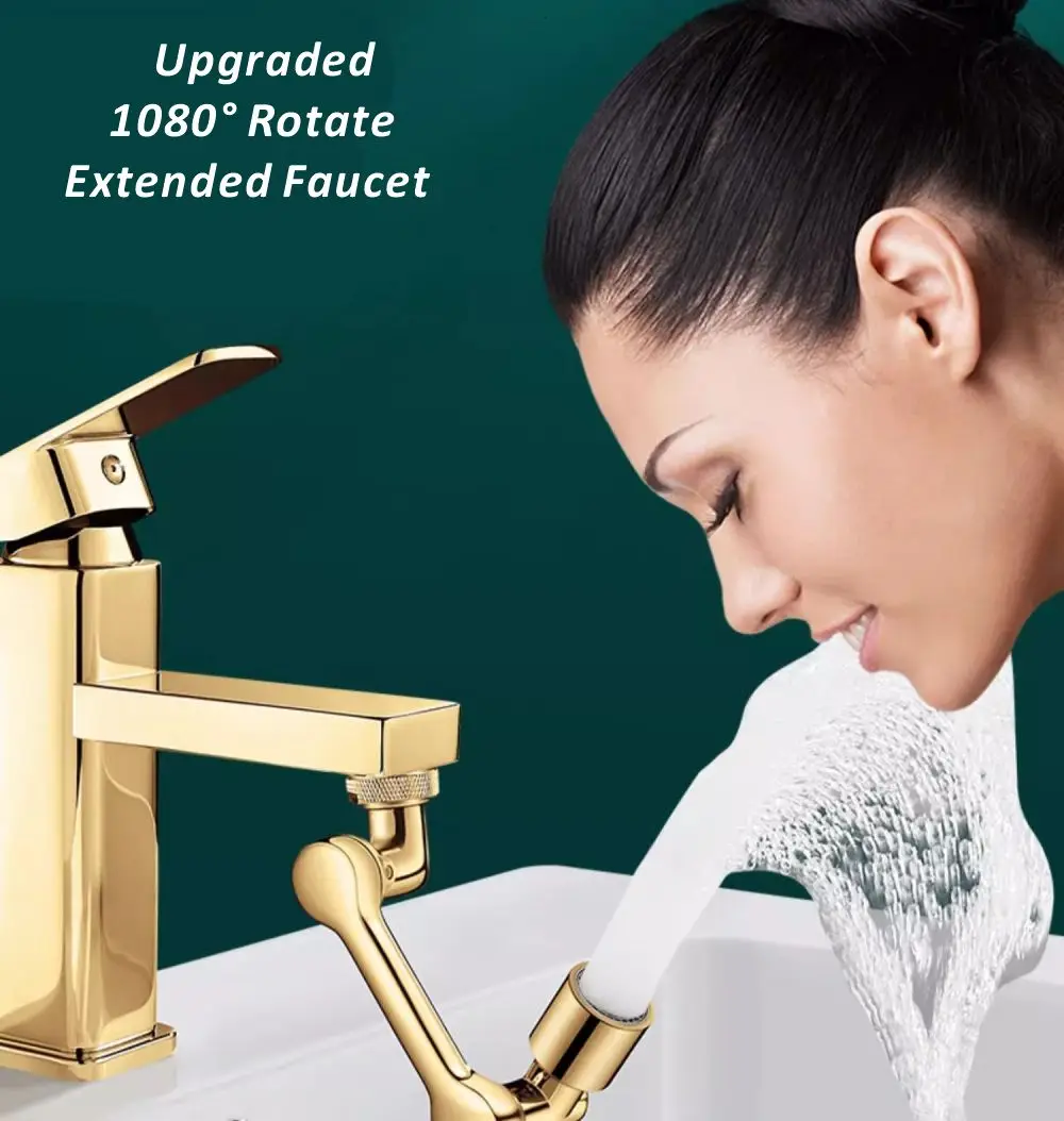 New Gold Universal 1080° Swivel Robotic Arm Swivel Extension Faucet Aerator Kitchen Sink Faucet Extender 2Water Flow Mode