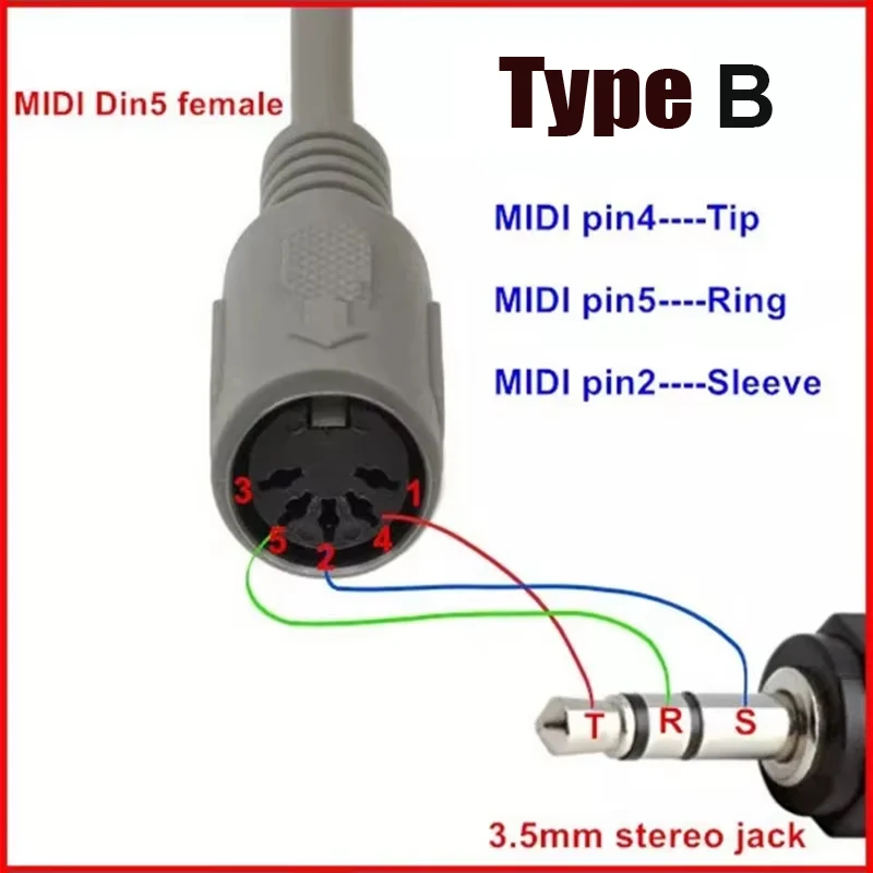 Audio-Adapter 3,5mm Stecker auf MIDI 5-PIN Buchse Konverter DIN 5-PIN Buchse auf TRS 3,5MM Stecker Soundverbindungskabel Verlängerungskabel – Detail 3