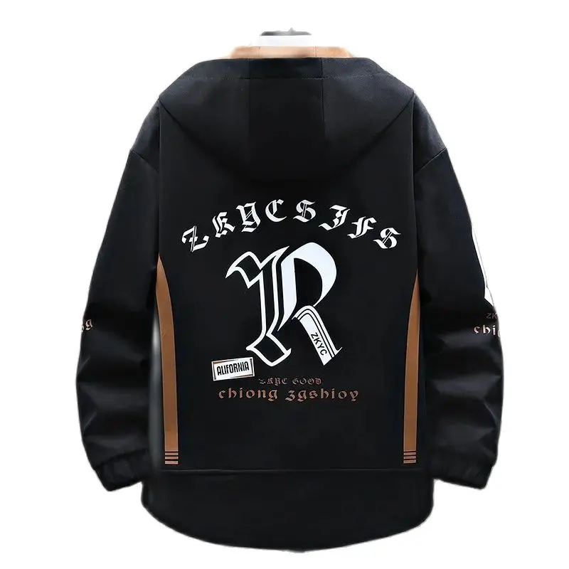 2025 New Autumn Hooded Jacket Men Breathable Outwear Male Patchwork Color Streetwear Comfortable Casual Clothing Plus Size