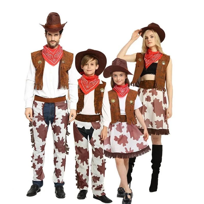 

Halloween Cosplay Denim Theme Dress Up Western Cowboy Vest Suit